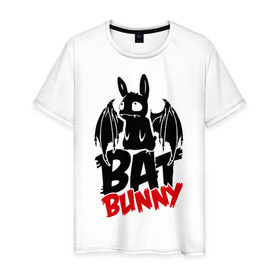 Мужская футболка хлопок с принтом Bat bunny в Кировске, 100% хлопок | прямой крой, круглый вырез горловины, длина до линии бедер, слегка спущенное плечо. | bat | bat bunny | batbunny | бэт | бэтбани | бэтбанни | летучая мышь