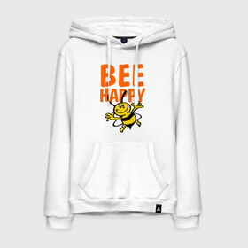 Мужская толстовка хлопок с принтом BeeHappy в Кировске, френч-терри, мягкий теплый начес внутри (100% хлопок) | карман-кенгуру, эластичные манжеты и нижняя кромка, капюшон с подкладом и шнурком | Тематика изображения на принте: веселая | насекомое | настроение | позитив | пчела | пчелка | счастливый | счастье | эмоции