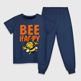 Детская пижама хлопок с принтом BeeHappy в Кировске, 100% хлопок |  брюки и футболка прямого кроя, без карманов, на брюках мягкая резинка на поясе и по низу штанин
 | Тематика изображения на принте: веселая | насекомое | настроение | позитив | пчела | пчелка | счастливый | счастье | эмоции