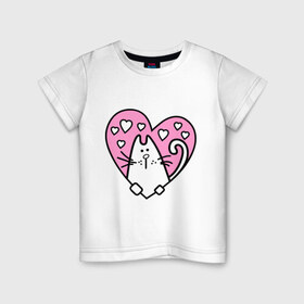 Детская футболка хлопок с принтом Милый котик(2) в Кировске, 100% хлопок | круглый вырез горловины, полуприлегающий силуэт, длина до линии бедер | зверушка | киса | кот | котенок | котяра | кошак | любимец | питомец | подарок девушке | сердечко | сердце
