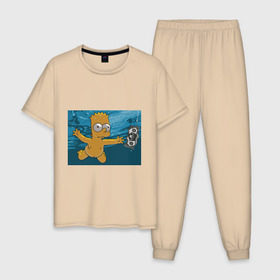 Мужская пижама хлопок с принтом Nevermind (Simpsons) в Кировске, 100% хлопок | брюки и футболка прямого кроя, без карманов, на брюках мягкая резинка на поясе и по низу штанин
 | Тематика изображения на принте: nevermind | nevermind simpsons | nirvana | nirvana nevermind | rock | simpsons | нирвана | нирвана nevermind | нирвана симпсонс | ребенок | рок | символика nirvana | символика нирвана | симпсонс