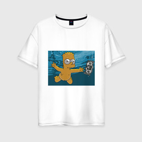 Женская футболка хлопок Oversize с принтом Nevermind (Simpsons) в Кировске, 100% хлопок | свободный крой, круглый ворот, спущенный рукав, длина до линии бедер
 | nevermind | nevermind simpsons | nirvana | nirvana nevermind | rock | simpsons | нирвана | нирвана nevermind | нирвана симпсонс | ребенок | рок | символика nirvana | символика нирвана | симпсонс