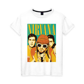 Женская футболка хлопок с принтом Nirvana(3) в Кировске, 100% хлопок | прямой крой, круглый вырез горловины, длина до линии бедер, слегка спущенное плечо | nirvana | nirvana лица | rock | нирвана | нирвана лица | рок | символика nirvana | символика нирвана