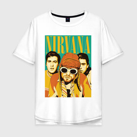 Мужская футболка хлопок Oversize с принтом Nirvana(3) в Кировске, 100% хлопок | свободный крой, круглый ворот, “спинка” длиннее передней части | nirvana | nirvana лица | rock | нирвана | нирвана лица | рок | символика nirvana | символика нирвана