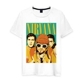 Мужская футболка хлопок с принтом Nirvana(3) в Кировске, 100% хлопок | прямой крой, круглый вырез горловины, длина до линии бедер, слегка спущенное плечо. | nirvana | nirvana лица | rock | нирвана | нирвана лица | рок | символика nirvana | символика нирвана