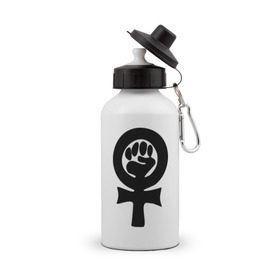 Бутылка спортивная с принтом эмблема феминизма в Кировске, металл | емкость — 500 мл, в комплекте две пластиковые крышки и карабин для крепления | женщины | кулак | мужчины | отношения | феминистка