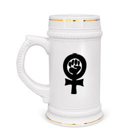 Кружка пивная с принтом эмблема феминизма в Кировске,  керамика (Материал выдерживает высокую температуру, стоит избегать резкого перепада температур) |  объем 630 мл | женщины | кулак | мужчины | отношения | феминистка