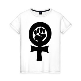 Женская футболка хлопок с принтом эмблема феминизма в Кировске, 100% хлопок | прямой крой, круглый вырез горловины, длина до линии бедер, слегка спущенное плечо | женщины | кулак | мужчины | отношения | феминистка