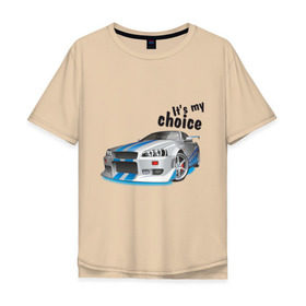 Мужская футболка хлопок Oversize с принтом It\s my choice в Кировске, 100% хлопок | свободный крой, круглый ворот, “спинка” длиннее передней части | its my choice | nissan | skyline | автомобиль | автомобильный | для автомобилиста | скайлайн | это мой выбор