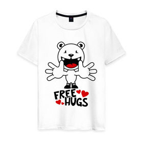 Мужская футболка хлопок с принтом Free Hugs в Кировске, 100% хлопок | прямой крой, круглый вырез горловины, длина до линии бедер, слегка спущенное плечо. | free hugs | бесплатные объятия | обниму бесплатно | обнять | объятия | позитив