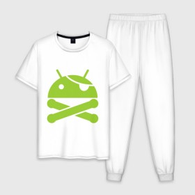 Мужская пижама хлопок с принтом Android super user в Кировске, 100% хлопок | брюки и футболка прямого кроя, без карманов, на брюках мягкая резинка на поясе и по низу штанин
 | пират