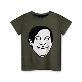 Детская футболка хлопок с принтом Тоби Магуайр в Кировске, 100% хлопок | круглый вырез горловины, полуприлегающий силуэт, длина до линии бедер | face | tobey maguire | интернет мемы | интернет приколы | мемы | приколы | рожи | тоби магуайр