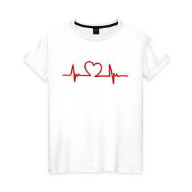 Женская футболка хлопок с принтом В ритме сердца в Кировске, 100% хлопок | прямой крой, круглый вырез горловины, длина до линии бедер, слегка спущенное плечо | Тематика изображения на принте: биение сердца | ритм сердца | сердечко | сердце