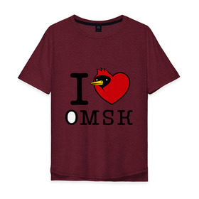 Мужская футболка хлопок Oversize с принтом I love Omsk (Я люблю Омск) в Кировске, 100% хлопок | свободный крой, круглый ворот, “спинка” длиннее передней части | Тематика изображения на принте: i love omsk | город | омич | омская птица | птица | я люблю омск