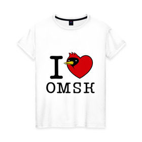 Женская футболка хлопок с принтом I love Omsk (Я люблю Омск) в Кировске, 100% хлопок | прямой крой, круглый вырез горловины, длина до линии бедер, слегка спущенное плечо | i love omsk | город | омич | омская птица | птица | я люблю омск