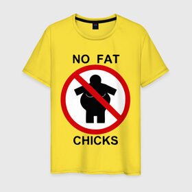 Мужская футболка хлопок с принтом No fat chicks в Кировске, 100% хлопок | прямой крой, круглый вырез горловины, длина до линии бедер, слегка спущенное плечо. | дорожные знаки | нет толстым | толстая девушка