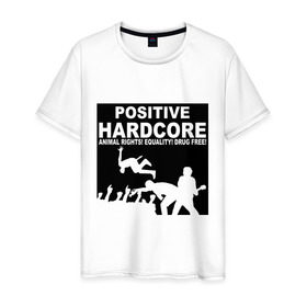 Мужская футболка хлопок с принтом Positive Hardcore в Кировске, 100% хлопок | прямой крой, круглый вырез горловины, длина до линии бедер, слегка спущенное плечо. | 