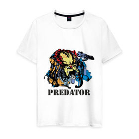 Мужская футболка хлопок с принтом Predator в Кировске, 100% хлопок | прямой крой, круглый вырез горловины, длина до линии бедер, слегка спущенное плечо. | хищник