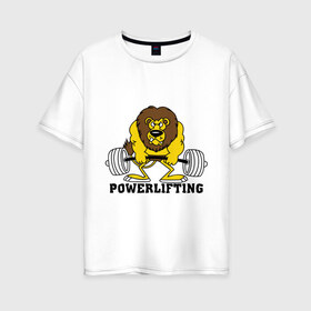 Женская футболка хлопок Oversize с принтом Лев Powerlifting в Кировске, 100% хлопок | свободный крой, круглый ворот, спущенный рукав, длина до линии бедер
 | бодибилдинг | гантеля | кач | качалочка | качок | лев | мускулы | мышцы | пауэрлифтинг | тренажерка