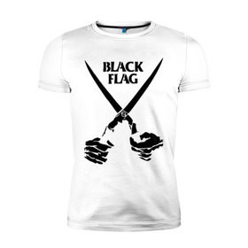 Мужская футболка премиум с принтом Black Flag (1) в Кировске, 92% хлопок, 8% лайкра | приталенный силуэт, круглый вырез ворота, длина до линии бедра, короткий рукав | Тематика изображения на принте: hard | hardcor | hardcore | hardstyle | rock | ножницы | рок | руки | хард | хард рок