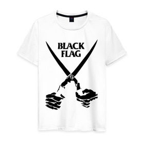 Мужская футболка хлопок с принтом Black Flag (1) в Кировске, 100% хлопок | прямой крой, круглый вырез горловины, длина до линии бедер, слегка спущенное плечо. | hard | hardcor | hardcore | hardstyle | rock | ножницы | рок | руки | хард | хард рок