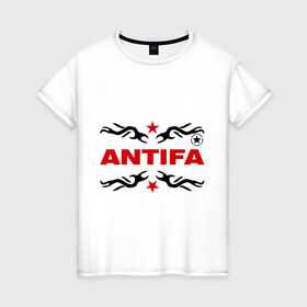 Женская футболка хлопок с принтом Antifa (5) в Кировске, 100% хлопок | прямой крой, круглый вырез горловины, длина до линии бедер, слегка спущенное плечо | антифа | антифашизм | звезда | организация | политическая