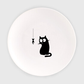 Тарелка с принтом Кот и рыба в Кировске, фарфор | диаметр - 210 мм
диаметр для нанесения принта - 120 мм | Тематика изображения на принте: киса | киска | котенок | котик | котэ | кошка | рыбка