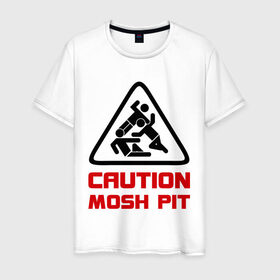 Мужская футболка хлопок с принтом Caution mosh pit в Кировске, 100% хлопок | прямой крой, круглый вырез горловины, длина до линии бедер, слегка спущенное плечо. | hard | hardcor | hardcore | hardstyle | rock | рок | хард | хард рок