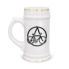 Кружка пивная с принтом Anarchy Bike в Кировске,  керамика (Материал выдерживает высокую температуру, стоит избегать резкого перепада температур) |  объем 630 мл | Тематика изображения на принте: anarchy | bike | анархизм | анархия | байк | велик | велосипед | велосипед анархия