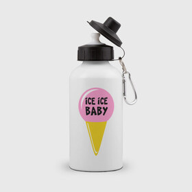 Бутылка спортивная с принтом Ice ice baby в Кировске, металл | емкость — 500 мл, в комплекте две пластиковые крышки и карабин для крепления | ice ice baby | девушкам | для девушек | мороженное | мороженое | рогалик | шарик