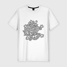 Мужская футболка премиум с принтом Дракон узор в Кировске, 92% хлопок, 8% лайкра | приталенный силуэт, круглый вырез ворота, длина до линии бедра, короткий рукав | dragon | дракончик | китайский | китайский узор