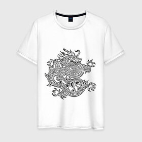 Мужская футболка хлопок с принтом Дракон узор в Кировске, 100% хлопок | прямой крой, круглый вырез горловины, длина до линии бедер, слегка спущенное плечо. | Тематика изображения на принте: dragon | дракончик | китайский | китайский узор