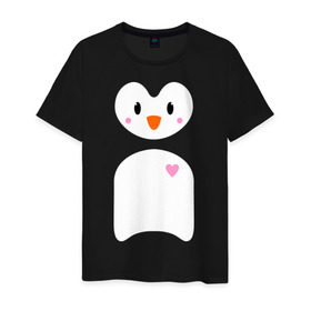 Мужская футболка хлопок с принтом Привет от пингвина в Кировске, 100% хлопок | прямой крой, круглый вырез горловины, длина до линии бедер, слегка спущенное плечо. | пингвин
