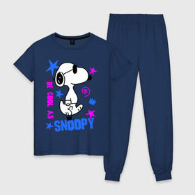 Женская пижама хлопок с принтом Be cool as Snoopy в Кировске, 100% хлопок | брюки и футболка прямого кроя, без карманов, на брюках мягкая резинка на поясе и по низу штанин | snoopy | будь крутым как снупи | мультик | мультики | мультфильмы | снупи | собачка снупи