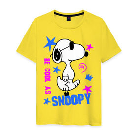 Мужская футболка хлопок с принтом Be cool as Snoopy в Кировске, 100% хлопок | прямой крой, круглый вырез горловины, длина до линии бедер, слегка спущенное плечо. | snoopy | будь крутым как снупи | мультик | мультики | мультфильмы | снупи | собачка снупи