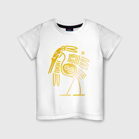 Детская футболка хлопок с принтом золотая птица в Кировске, 100% хлопок | круглый вырез горловины, полуприлегающий силуэт, длина до линии бедер | Тематика изображения на принте: египет | египетский | трайбл | узор | этнический | этно | этнос