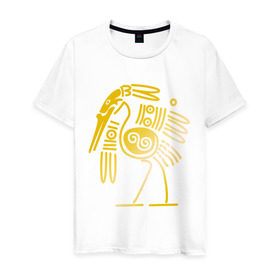 Мужская футболка хлопок с принтом золотая птица в Кировске, 100% хлопок | прямой крой, круглый вырез горловины, длина до линии бедер, слегка спущенное плечо. | Тематика изображения на принте: египет | египетский | трайбл | узор | этнический | этно | этнос