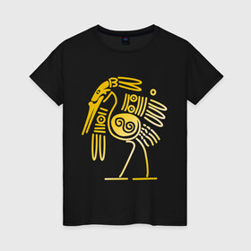 Женская футболка хлопок с принтом золотая птица в Кировске, 100% хлопок | прямой крой, круглый вырез горловины, длина до линии бедер, слегка спущенное плечо | египет | египетский | трайбл | узор | этнический | этно | этнос