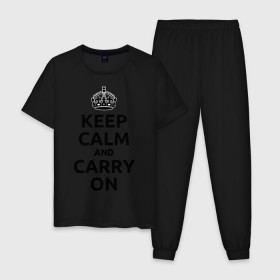 Мужская пижама хлопок с принтом Keep calm and carry on в Кировске, 100% хлопок | брюки и футболка прямого кроя, без карманов, на брюках мягкая резинка на поясе и по низу штанин
 | агитационные плакаты | великобритания | плакаты