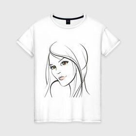 Женская футболка хлопок с принтом Эскиз женского лица в Кировске, 100% хлопок | прямой крой, круглый вырез горловины, длина до линии бедер, слегка спущенное плечо | девушка | женское лицо | карие глаза | лицо | портрет