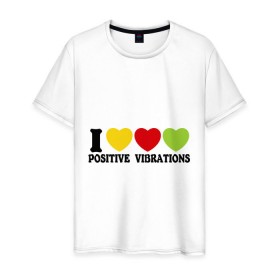 Мужская футболка хлопок с принтом I Love Positive Vibrations в Кировске, 100% хлопок | прямой крой, круглый вырез горловины, длина до линии бедер, слегка спущенное плечо. | 
