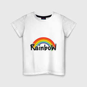 Детская футболка хлопок с принтом Радуга (надпись) в Кировске, 100% хлопок | круглый вырез горловины, полуприлегающий силуэт, длина до линии бедер | rainbow | краски | радуга | цвета