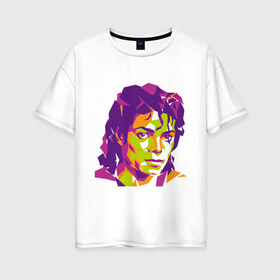 Женская футболка хлопок Oversize с принтом Michael Jackson полноцвет в Кировске, 100% хлопок | свободный крой, круглый ворот, спущенный рукав, длина до линии бедер
 | jackson | michael | michael jackson | pop | джексон | знаменитость | майкл | майкл джексон | певец | поп | портрет