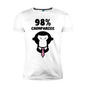 Мужская футболка премиум с принтом 98% Шимпанзе в Кировске, 92% хлопок, 8% лайкра | приталенный силуэт, круглый вырез ворота, длина до линии бедра, короткий рукав | 98 | chimpanzee | животные | обезьяна | шимпанзе