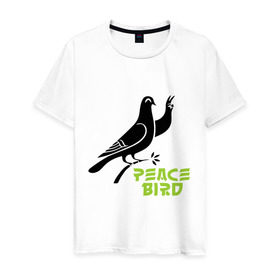 Мужская футболка хлопок с принтом Птица Мира - Peace Bird в Кировске, 100% хлопок | прямой крой, круглый вырез горловины, длина до линии бедер, слегка спущенное плечо. | 