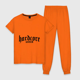 Женская пижама хлопок с принтом Hardcor united в Кировске, 100% хлопок | брюки и футболка прямого кроя, без карманов, на брюках мягкая резинка на поясе и по низу штанин | 