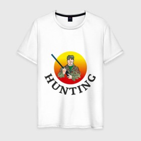 Мужская футболка хлопок с принтом Стрелок охотник в Кировске, 100% хлопок | прямой крой, круглый вырез горловины, длина до линии бедер, слегка спущенное плечо. | hunter