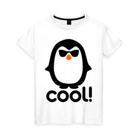 Женская футболка хлопок с принтом Стильный клевый крутой пингвин в Кировске, 100% хлопок | прямой крой, круглый вырез горловины, длина до линии бедер, слегка спущенное плечо | пингвин