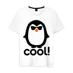 Мужская футболка хлопок с принтом Стильный клевый крутой пингвин в Кировске, 100% хлопок | прямой крой, круглый вырез горловины, длина до линии бедер, слегка спущенное плечо. | пингвин