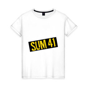 Женская футболка хлопок с принтом Панк-группа Sum-41 в Кировске, 100% хлопок | прямой крой, круглый вырез горловины, длина до линии бедер, слегка спущенное плечо | punk | rock | sum 41 | логотип | музыка | панк | рок | рок группы | рок музыка